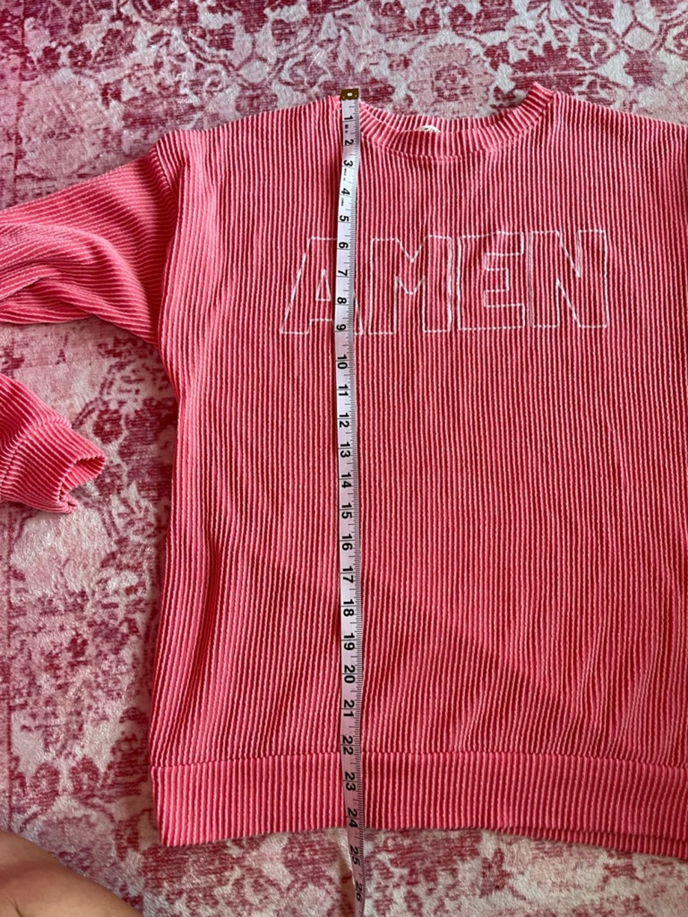 Pink 'AMEN' Ribbed Sweatshirt - Picture 4 of 7